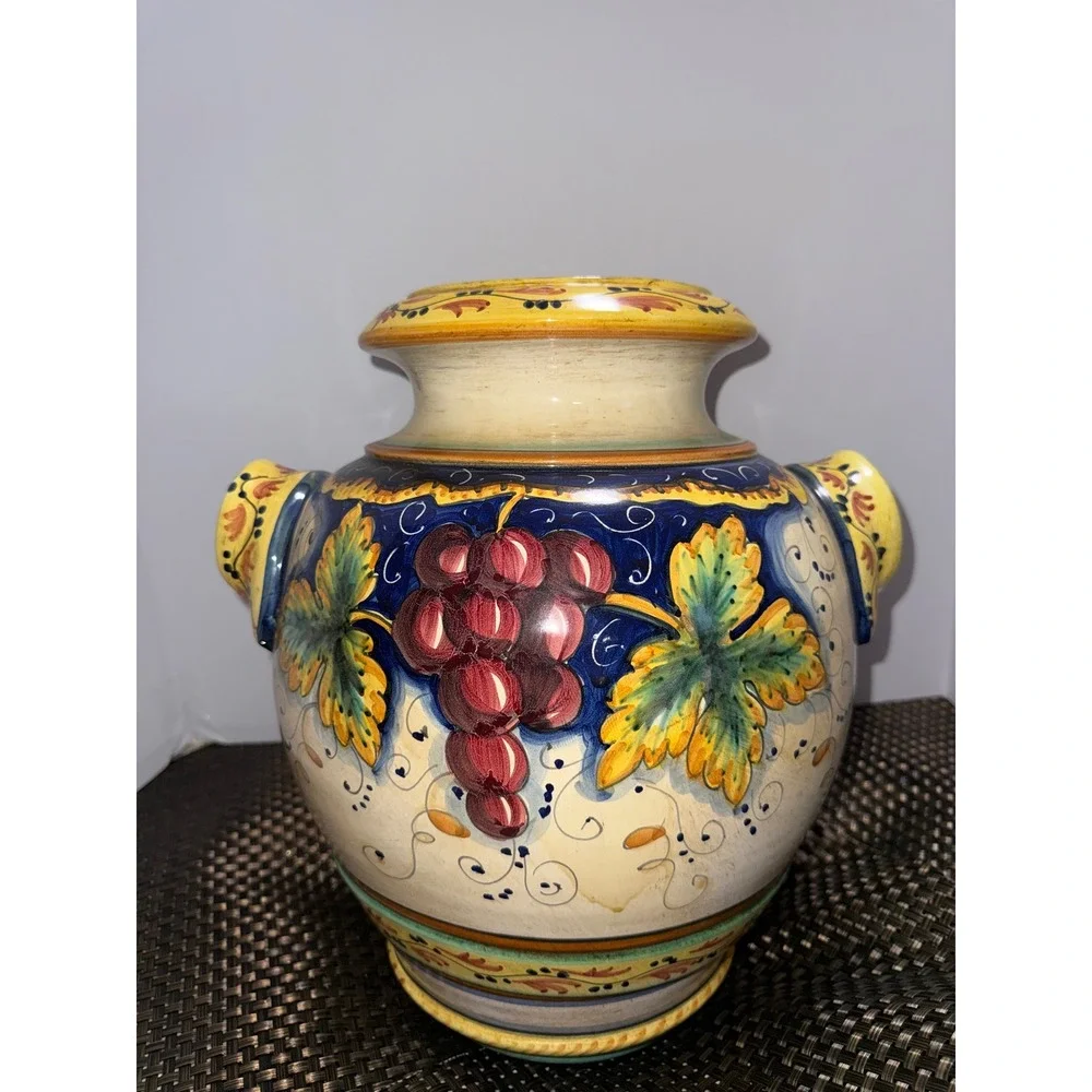 Deruta Artistica Italy Vino Veritas Majolica Vase Bacchus Grapes 14